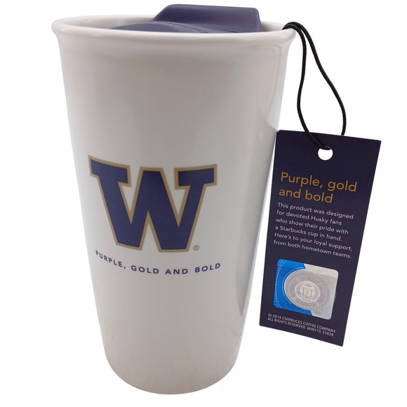 Starbucks UW University of Washington Purple Gold Tumbler Ceramic Mug w/ Lid New - Picture 2 of 10